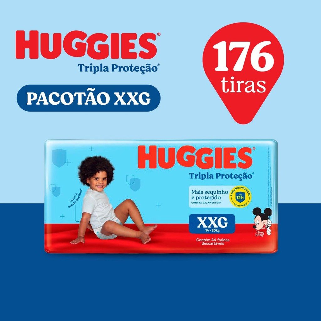 Pacotão Fralda Huggies Tripla Proteção XXG 176 Unidades