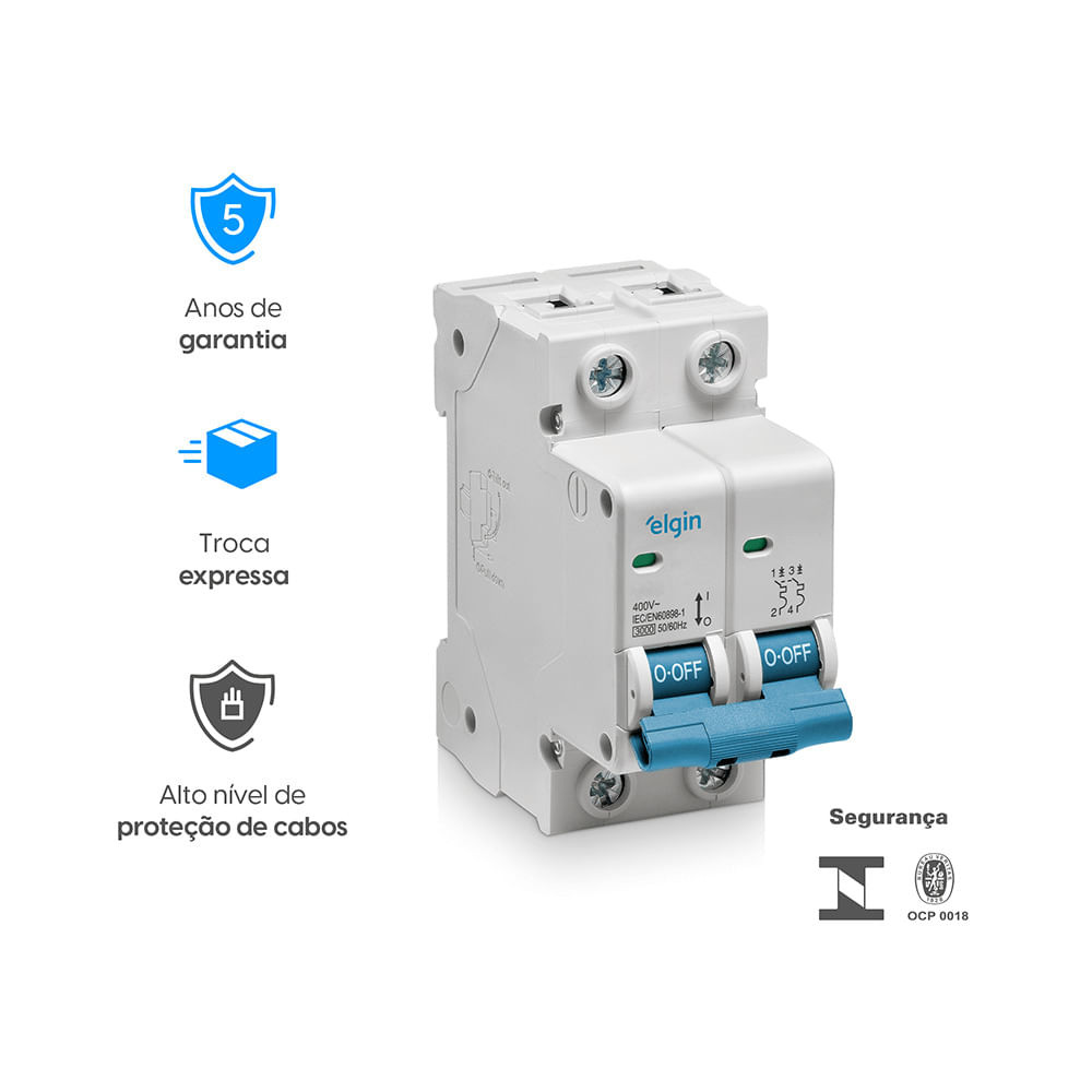 Mini Disjuntor Curva C 3KA - 2 Polos 6A Bivolt · foto 2
