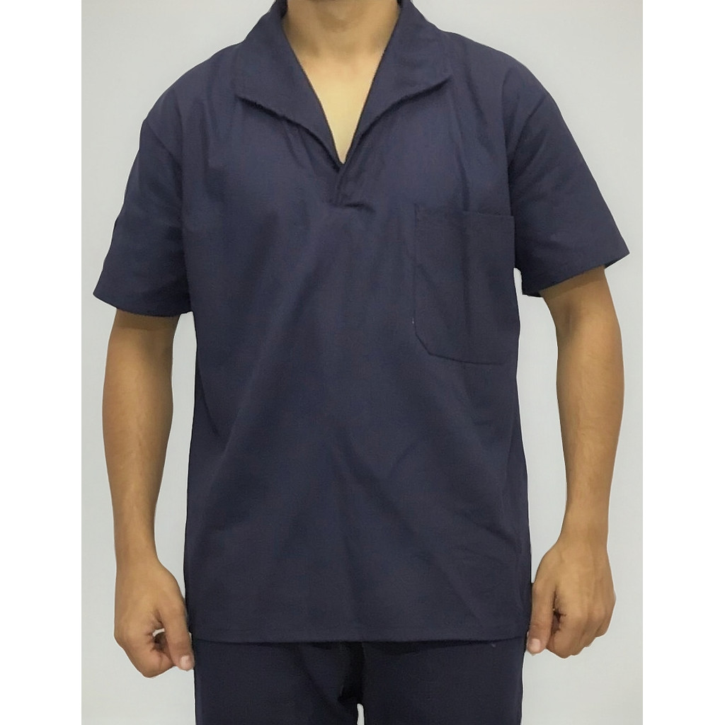 10 Camisas Jaleco Brim Manga Curta Uniforme Marinho Kr7 Azul