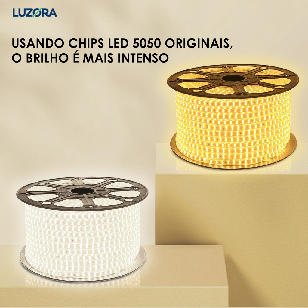 11 a 20 Metros Fita Mangueira de LED 5050 para Decoração 110V / 220V Branco Frio/Quente Com Conector em Oferta na Shopee