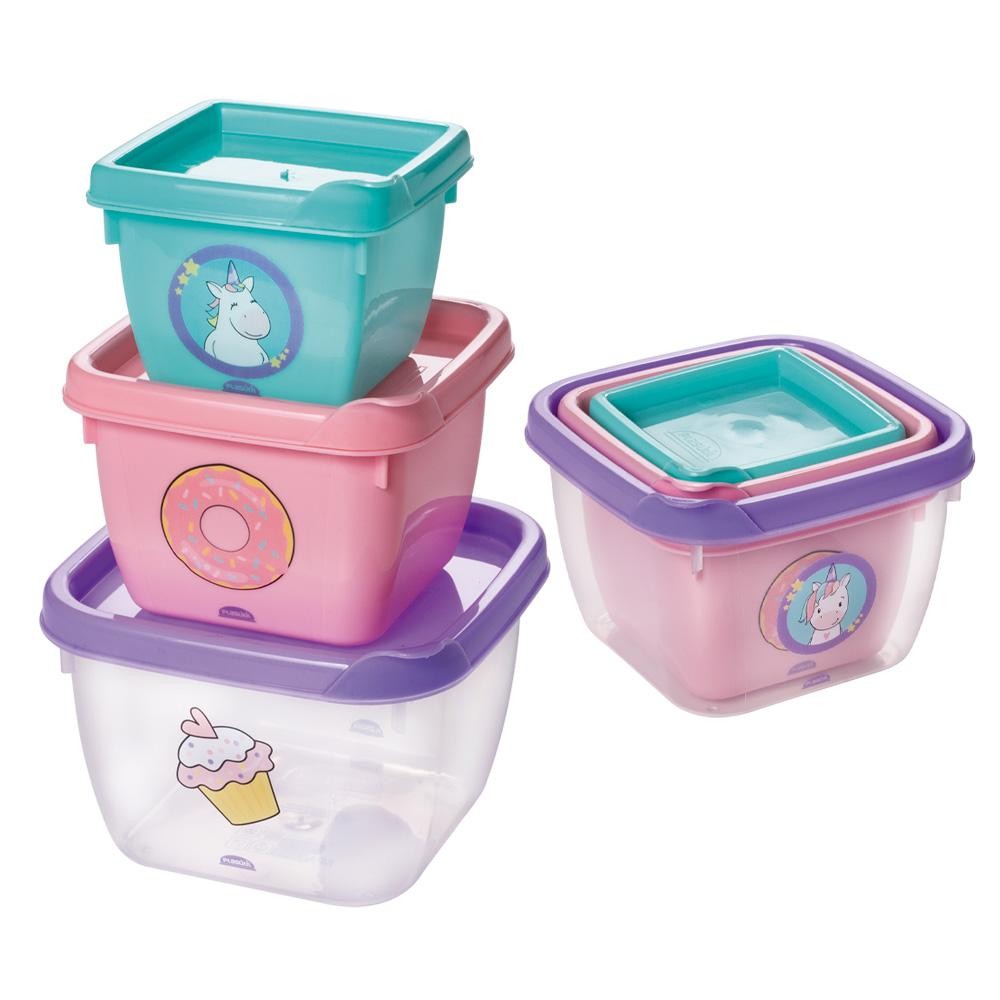 Kit 3 Potes Unicórnio Lancheira Passeio Papinha Plasútil - Home & Living