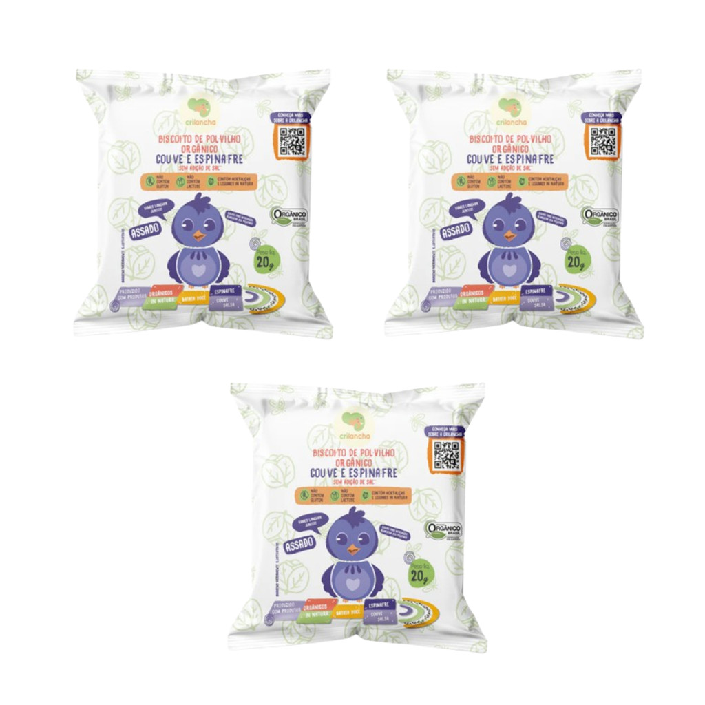 Kit 3 Biscoitos de polvilho Crilancha Couve e Espinafre 60g