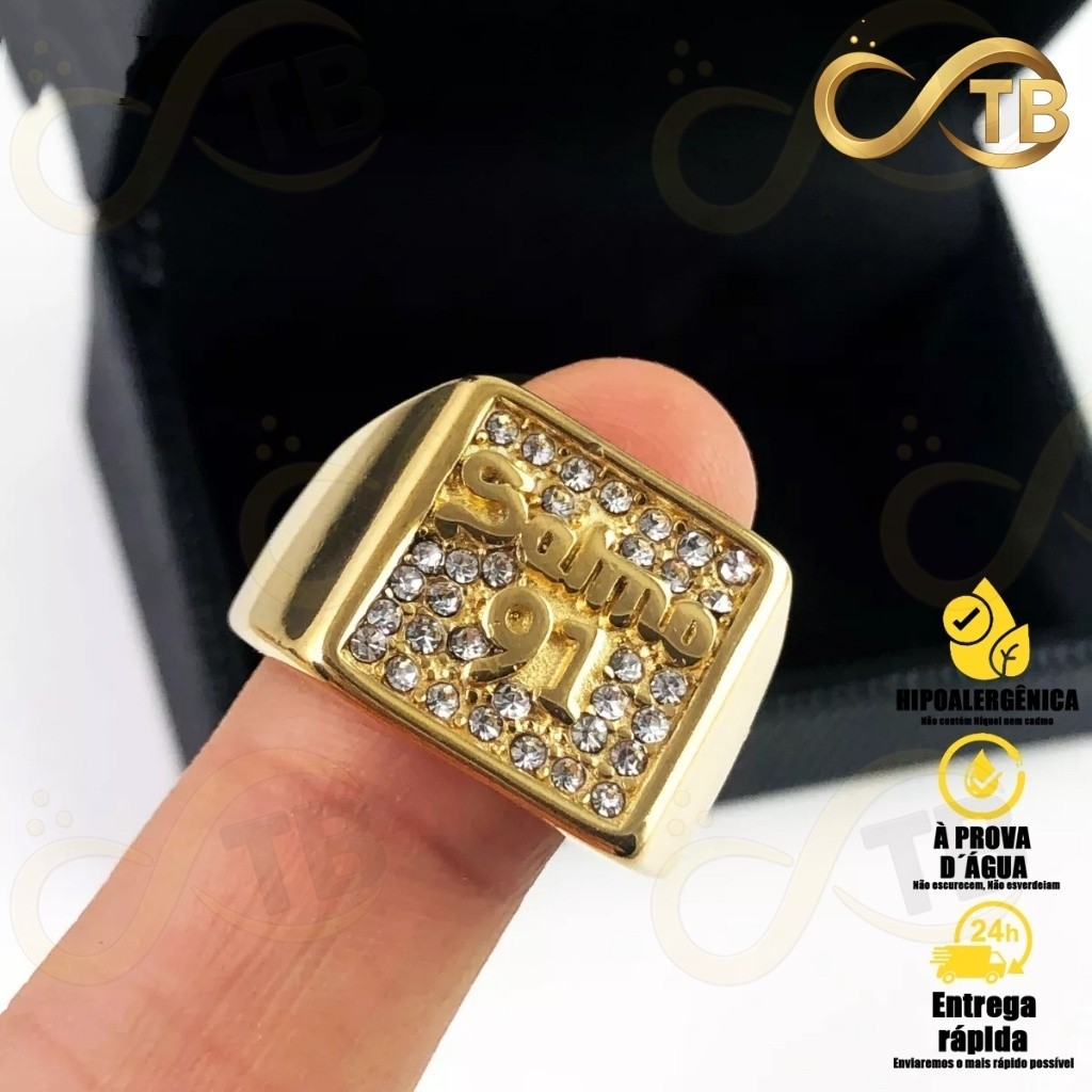 TB Acessorios Dedeira Masculino Anel Cravejado Salmo 91 Embutimento De Cifrão Banhado A Ouro 18k em Oferta na Shopee