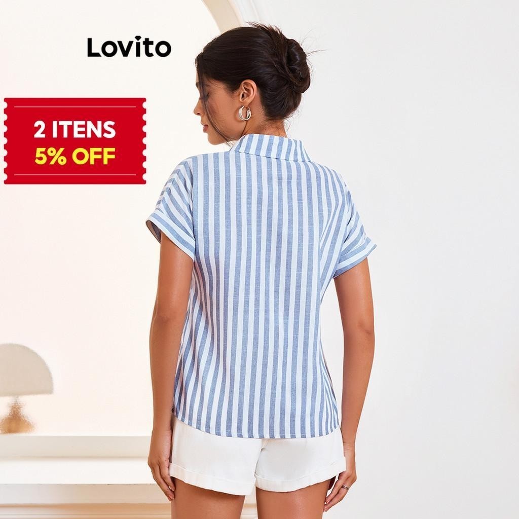 (Trendy) Lovito Blusa casual listrada com botões para mulheres LBL14413 - Women Clothes