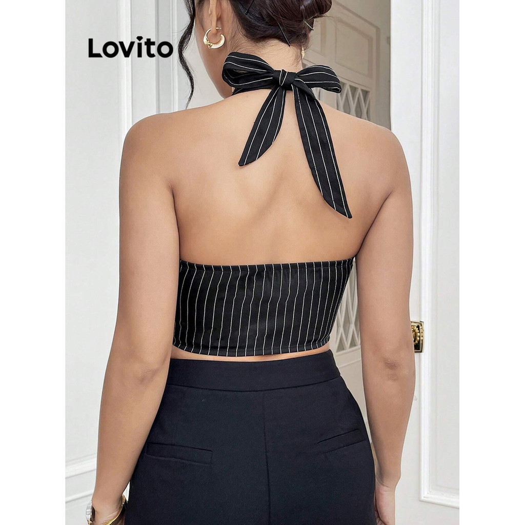 (Trendy) Lovito Regata Elegante Listrada Com Amarração Nas Costas Para Mulheres L99ED907 - Women Clothes