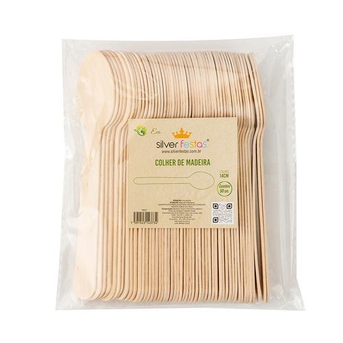 Kit Colher Madeira Natural 14cm 50 Unidades SILVER PLASTIC em Oferta na Shopee
