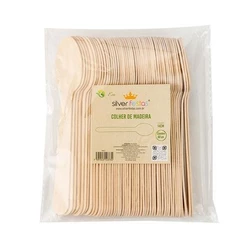 Kit Colher Madeira Natural 14cm 50 Unidades SILVER PLASTIC