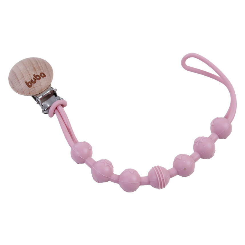Prendedor De Chupeta Buba Silicone Rosa Formato Bolinhas