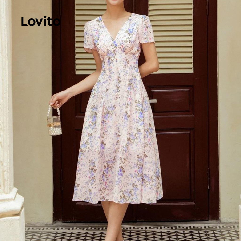 Detalhes do Lovito Refine Vestido com Zíper Floral para Primavera/verão Feminino LBL27238