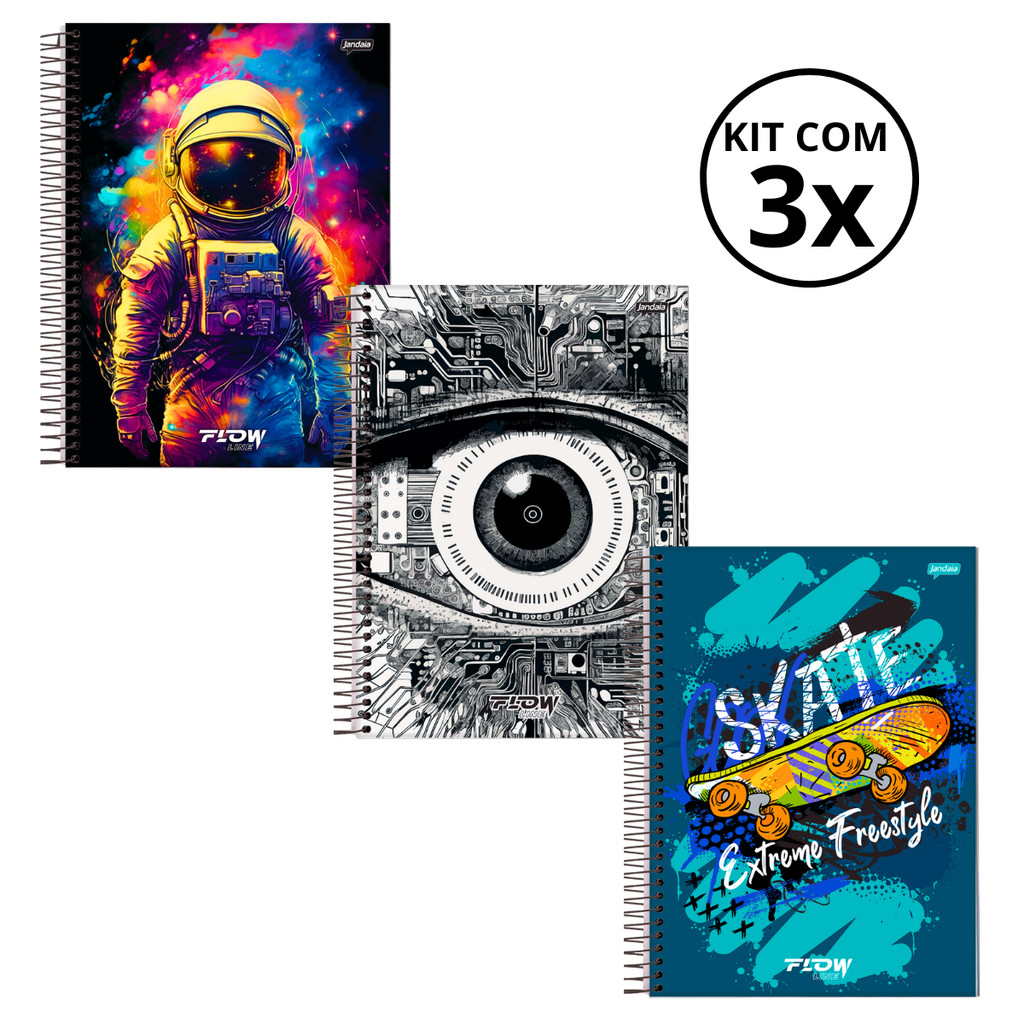 Kit 03 Cadernos Universitário 20 Matérias 320 Folhas Flow - Jandaia em Oferta na Shopee