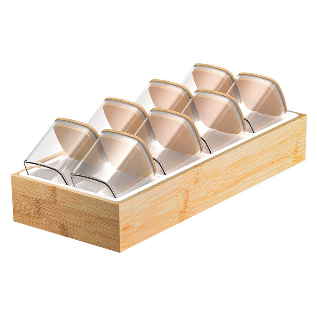 Organizador Porta Temperos 9 Peças Bambu Potes Herméticos Acrílico Gaveta Cozinha Organização Ou em Oferta na Shopee