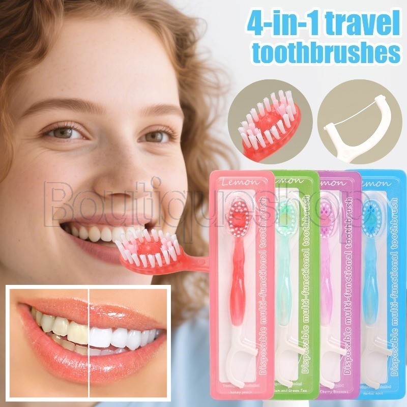 Kit De Escovas De Dentes Descartáveis Para Viagem-Escova E Fio Dental 2 Em 1-Ferramentas De Limpeza-Cerdas Macias Portát