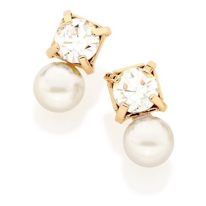 Brinco Rommanel Original Folheado Ouro 18k Quadrado Pérola 524077 em Oferta na Shopee