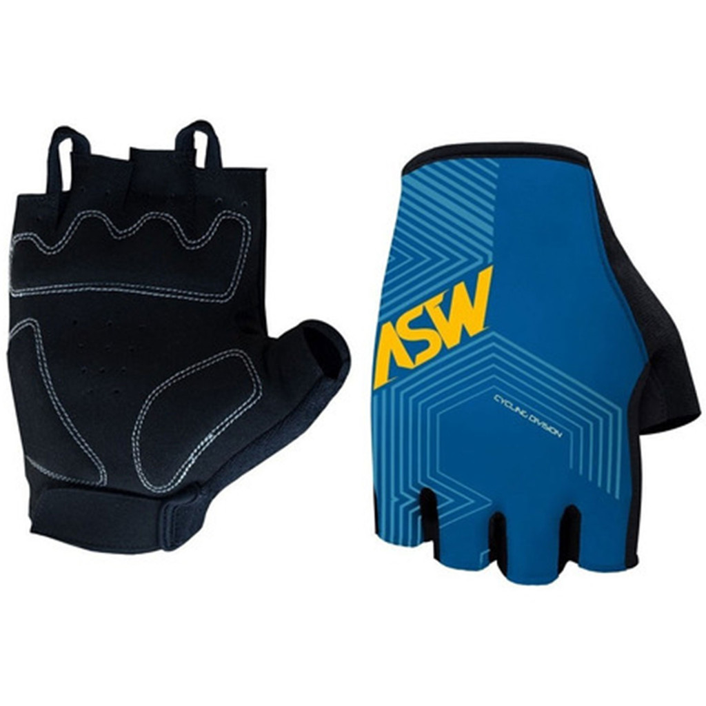 Luva Ciclismo Bike Asw Flex Polygon Meio Dedo Azul Petroleo