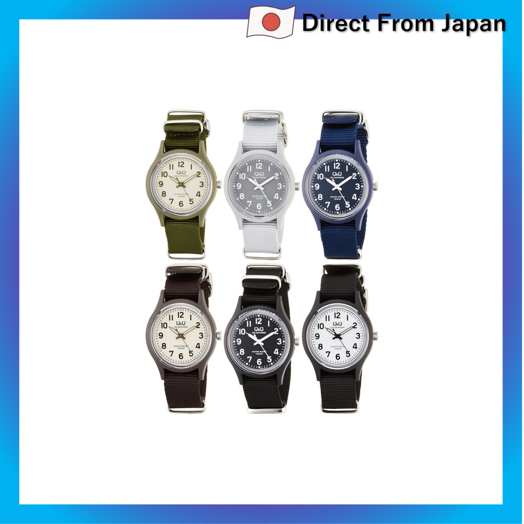 Relógio solar analógico feminino Citizen Q&Q, resistente à água até 10 ATM, pulseira de nylon, E05A-006VK, verde Verde,C