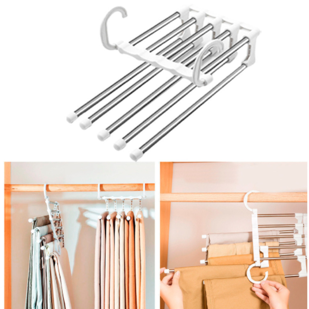 GUIANA KIT 1/2/3/4 unidades Cabide Para Calças Organizador Aço Inox Multifuncional Retrátil 5 em 1