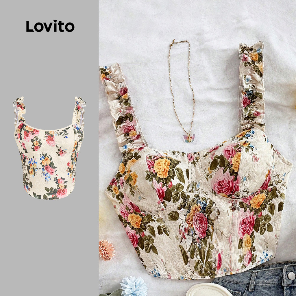 (New) Lovito Blusa Boho Jacquard de Flores Linha de Estrutura Primavera/verão para Mulheres L143ED571