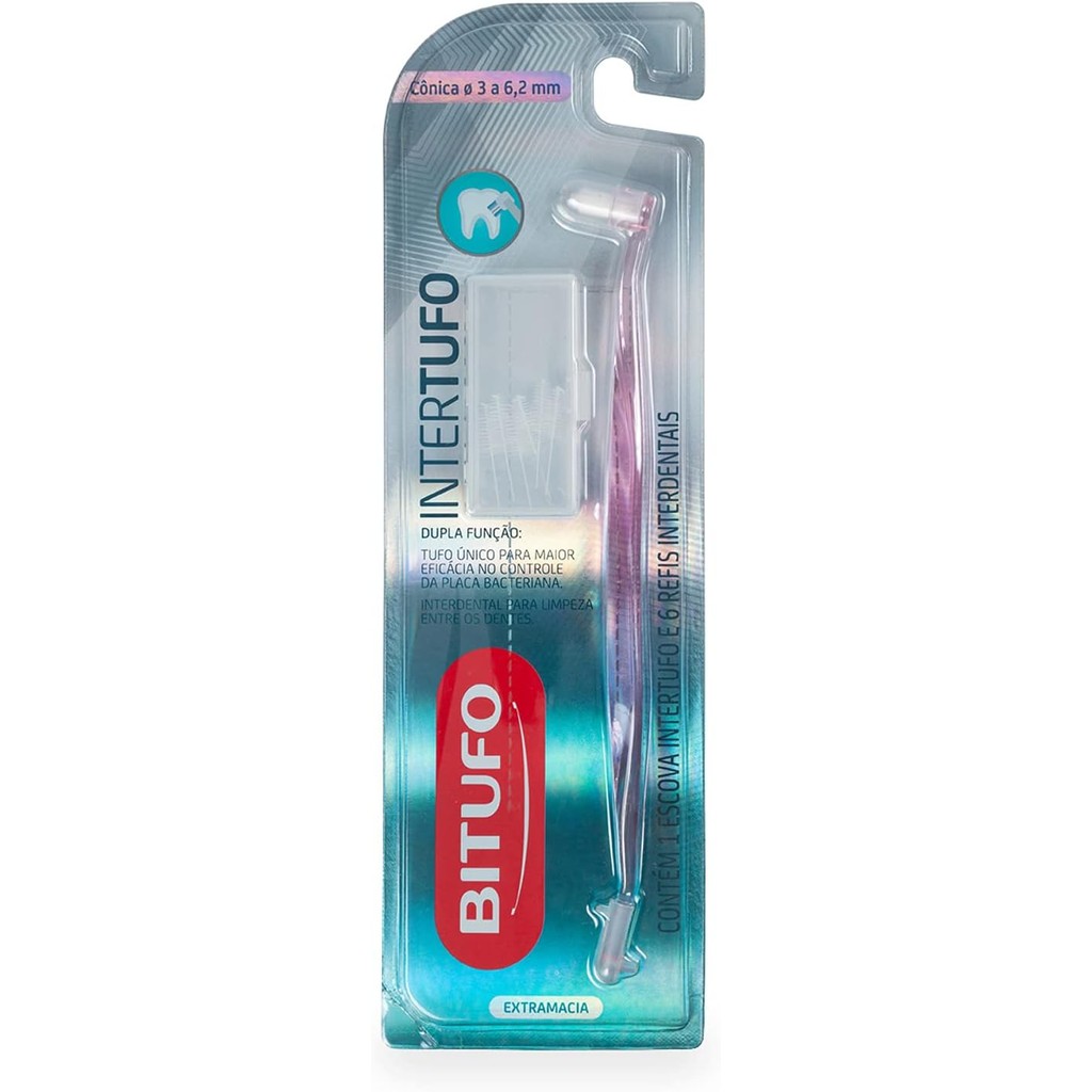 Escova Dental Bitufo Intertufo Conica Com 1 Unidade + 6 Refis Interdentais