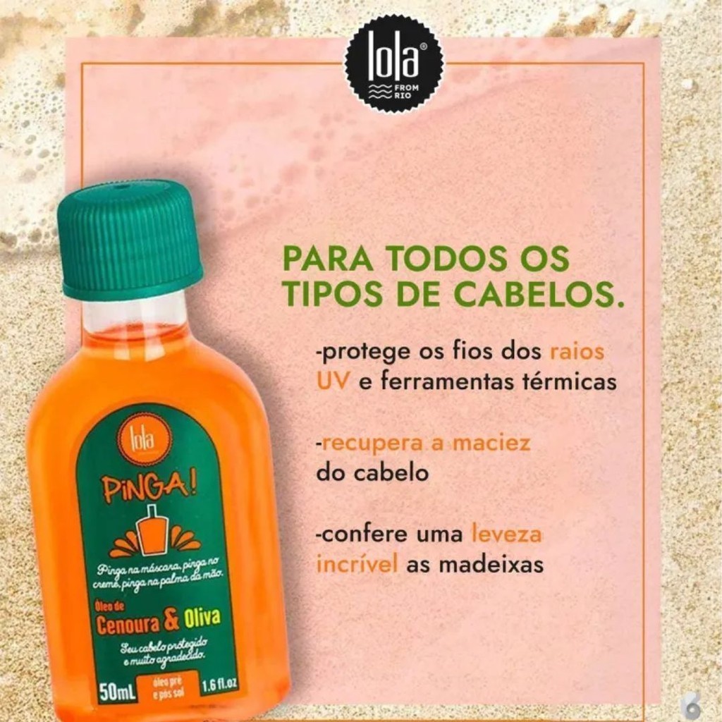 Óleo Multifuncional Pinga Cenoura & Oliva Pré e Pós Sol Lola Cosmetics 50ml