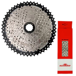 CASSETE 12V ABSOLUTE 11/50D + CORRENTE SUNRACE PRATA 126 ELOS - MTB