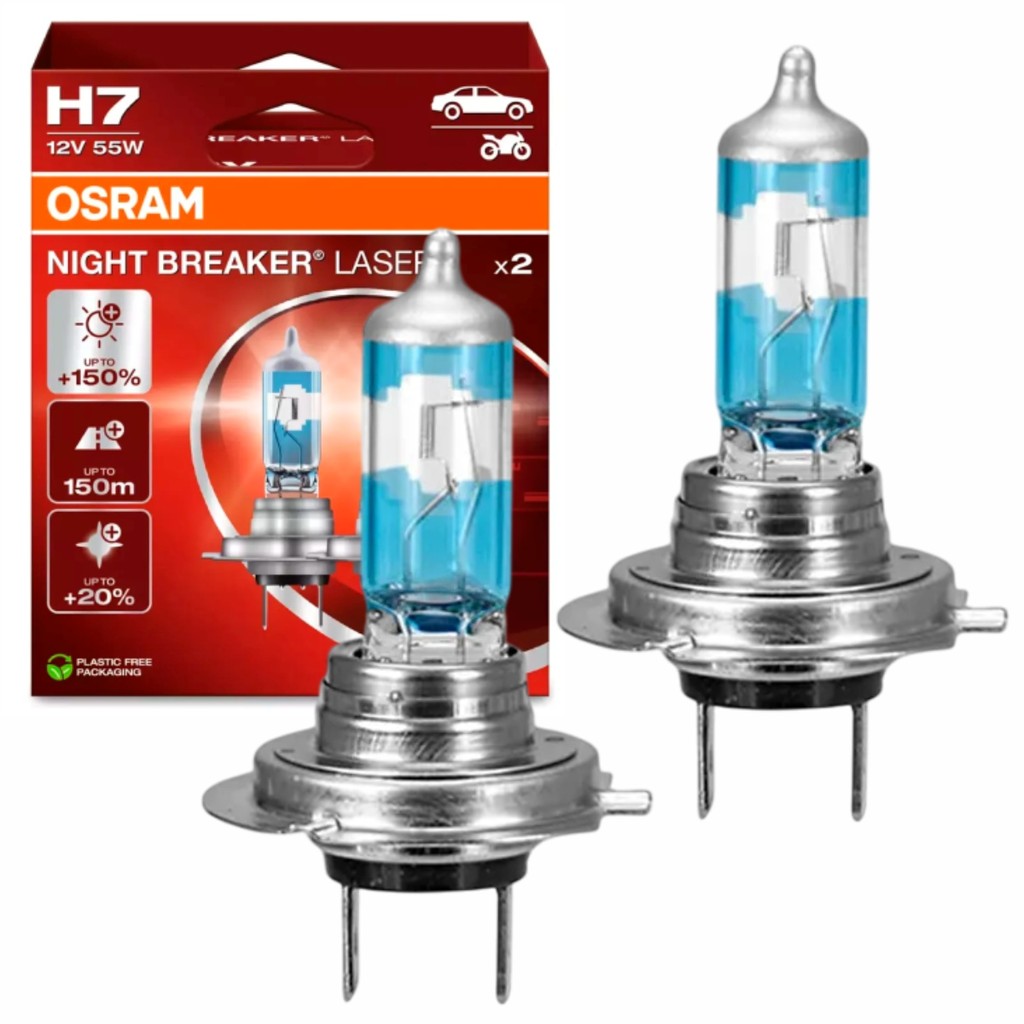 Par Lâmpada Halógena Osram Night Breaker Laser +150% Luz H7 Branco Neutro 3900K 55W 1500 lm 12V