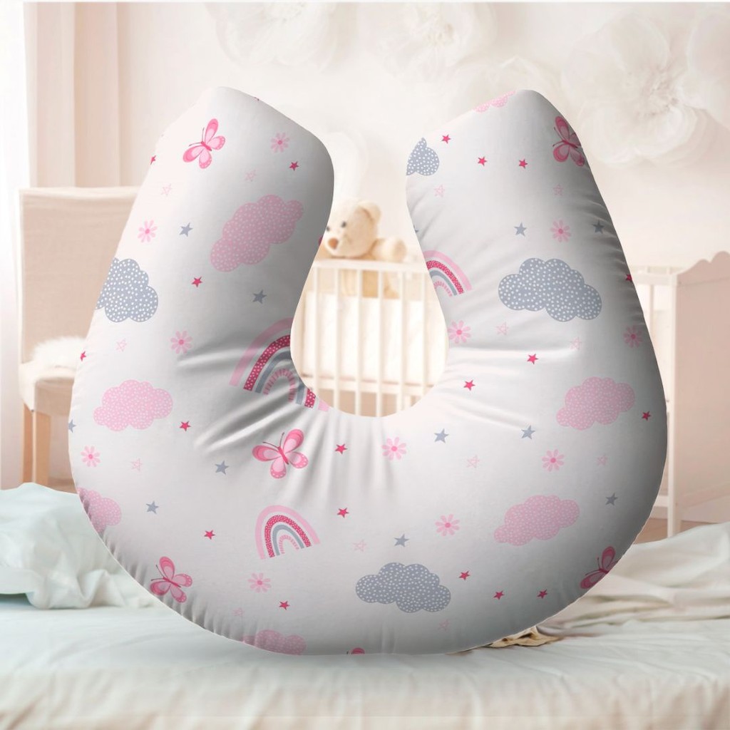 Almofada Amamentação Travesseiro Arco Íris Rosa 100% Algodão