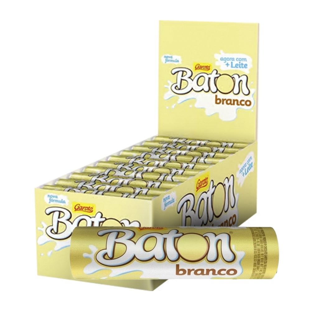 Chocolate Baton Branco 16g Embalagem com 30 Unidades