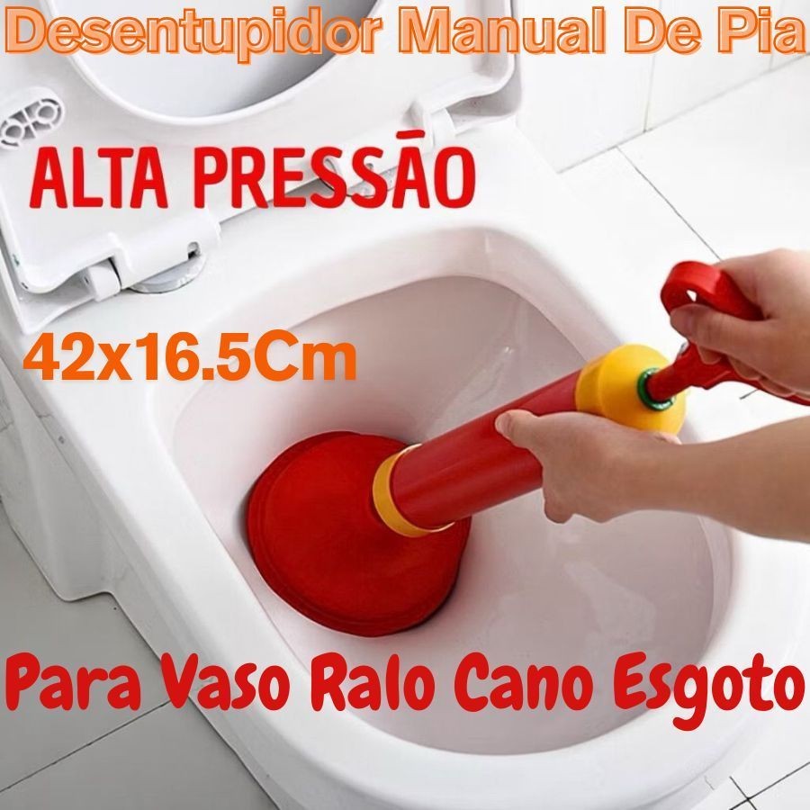 Desentupidor Manual De Pia Ralo Cano Esgoto Vaso Tipo Bomba Sucção Alta Pressão 42x16.5Cm