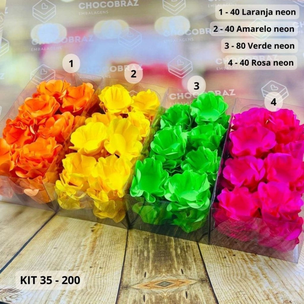 KIT 200 Forminhas De Doces Festa 80 VERDE NEON + 40 ROSA NEON + 40 LARANJA NEON + 40 AMARELO NEON - Home & Living