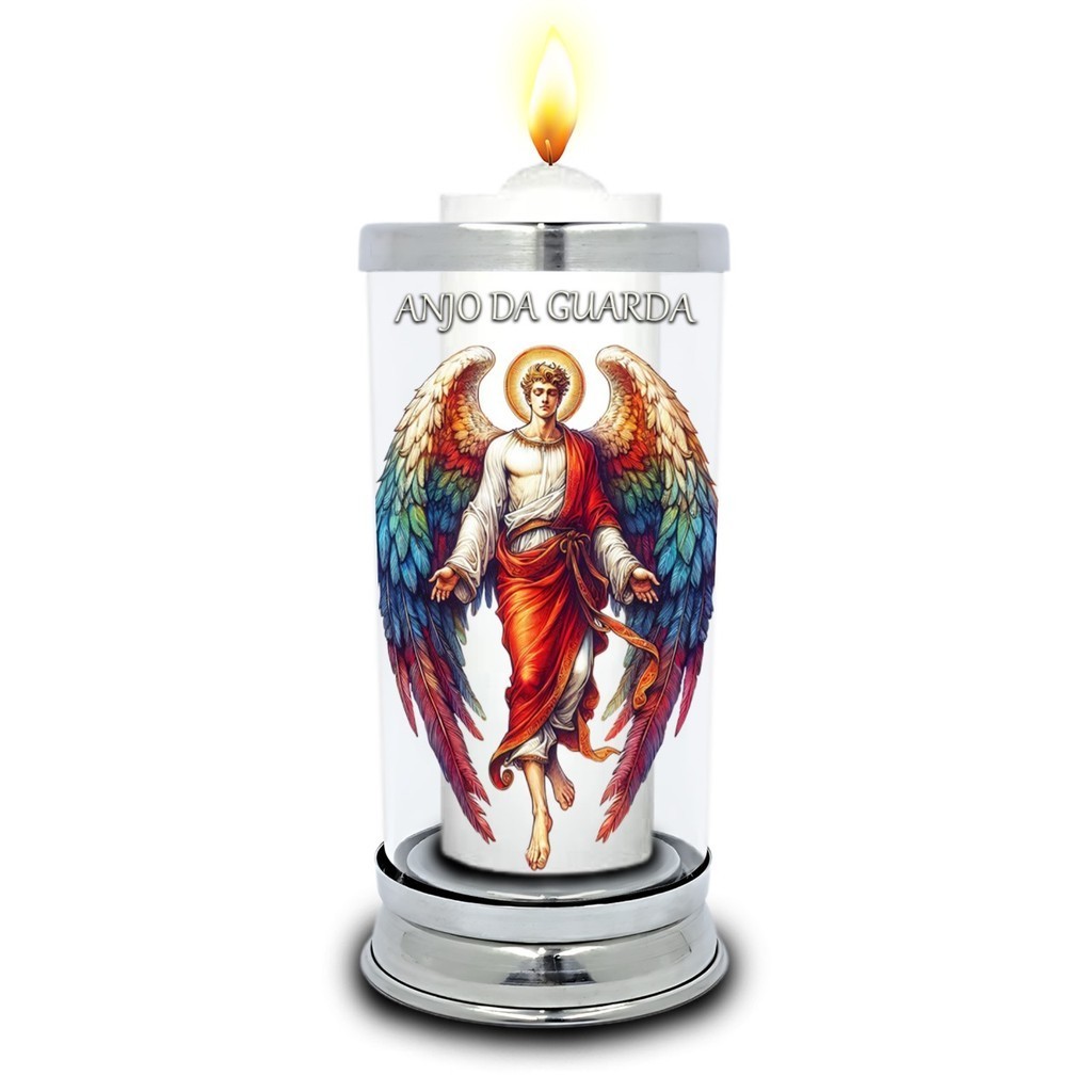 Protetor de Velas 7 dias Anjo da Guarda Vidro Castiçal