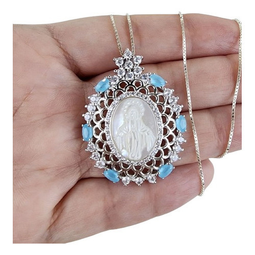 Colar Nossa Senhora Madrepérola Cravejada Com Navetes