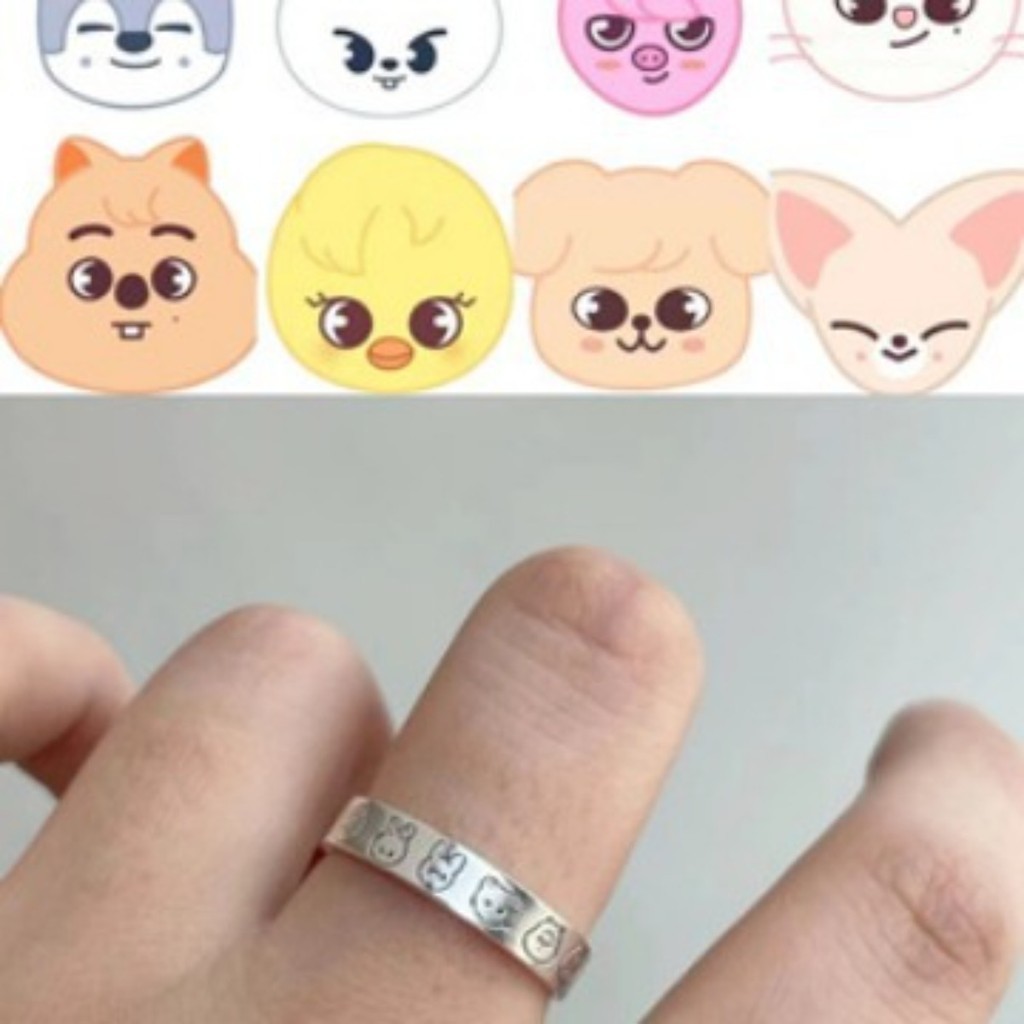 Kpop Idol Stray Kids Cartoon Cute Adjustable Engraved Pattern Ring
