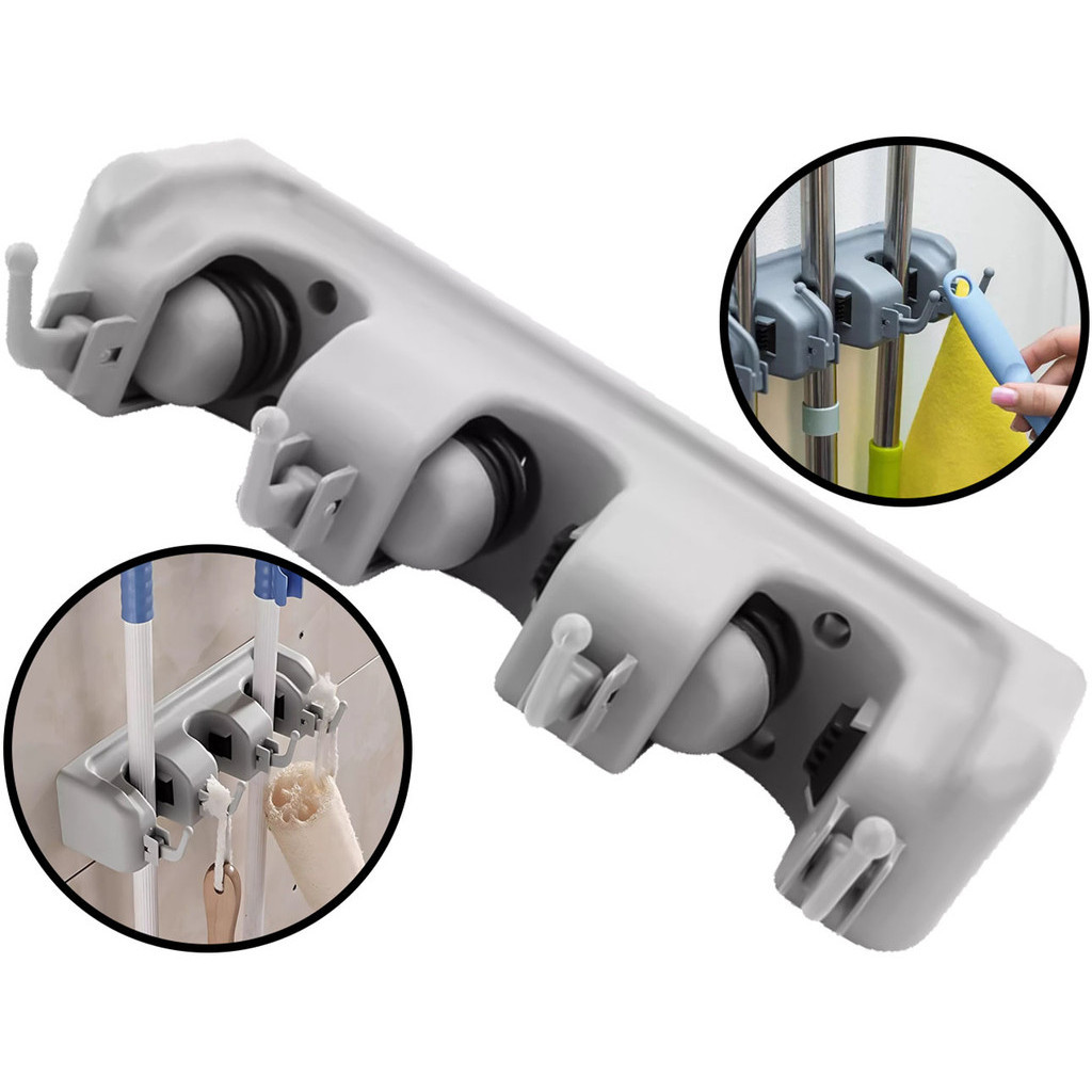 Suporte De Parede Organizador Para Vassoura Rodo Pá Multiuso 3 Encaixes + 4 Ganchos Clink em Oferta na Shopee