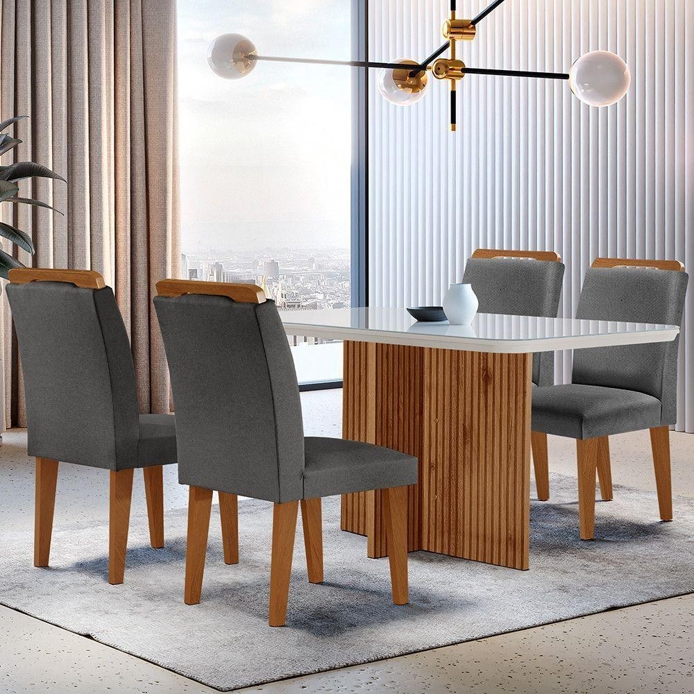 Sala De Jantar Mesa 120cm Mdf Vidro Canto Copo 4 Cadeiras em Oferta na Shopee