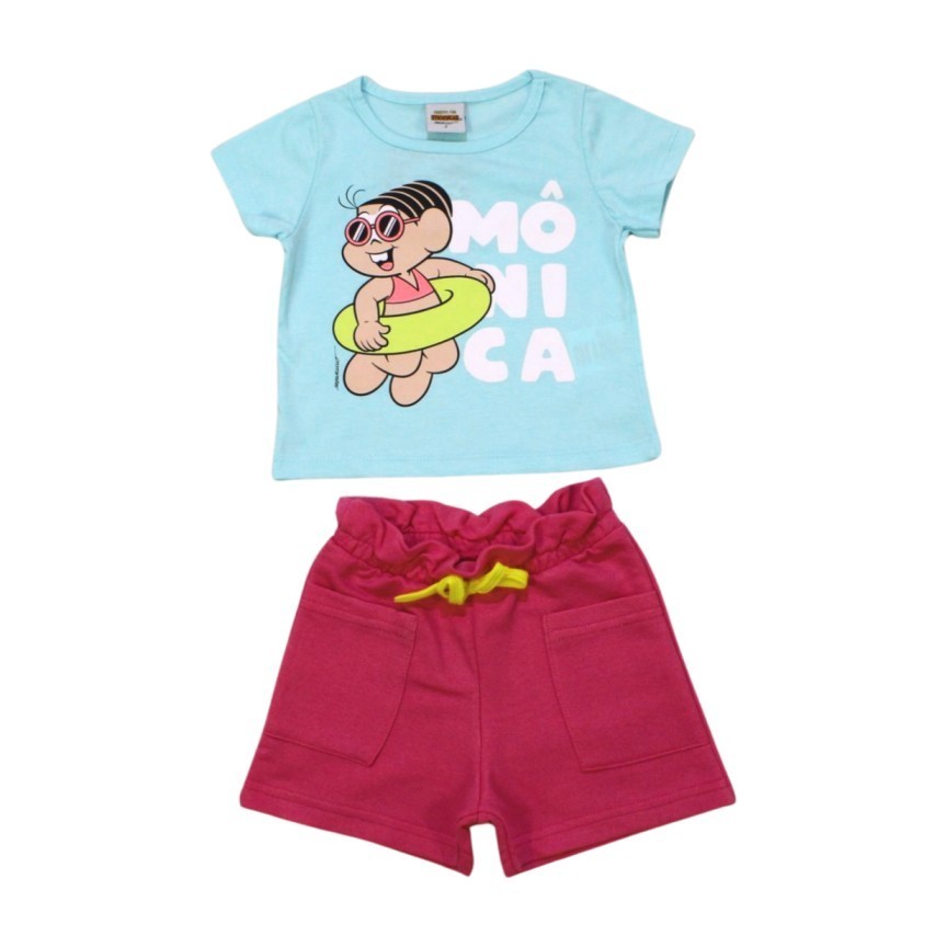 Conjunto Feminino Blusa Estampa Mônica e Shorts Moletinho 6736 - By Gus