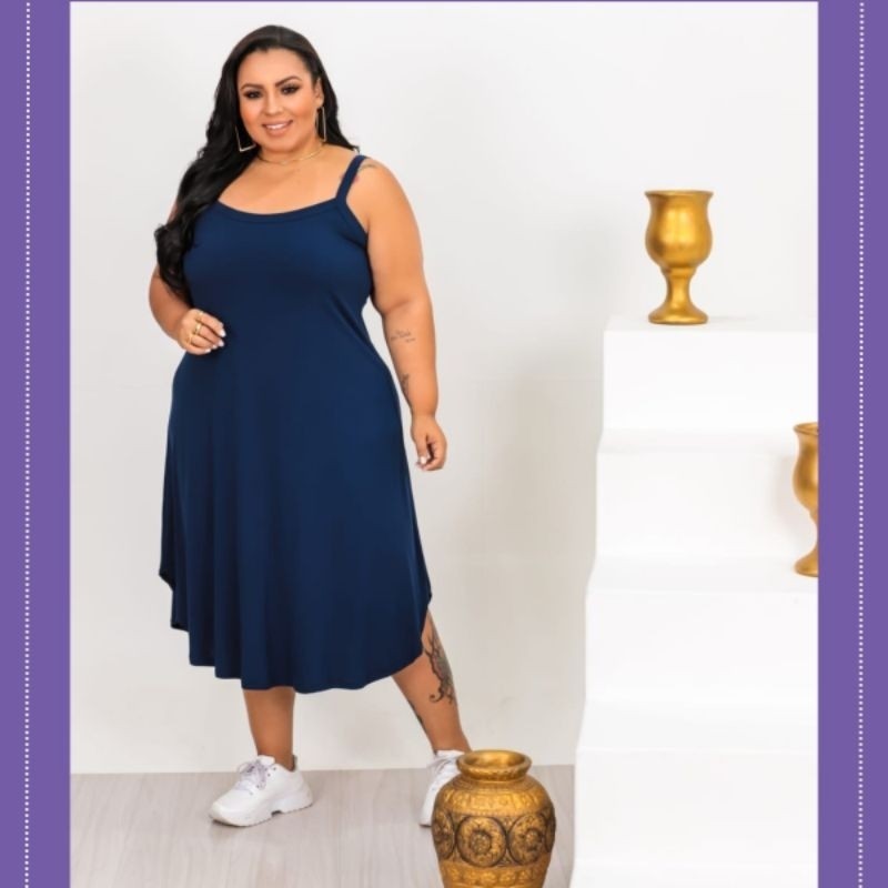 Vestido Plus Size Midi Alcinha G1,G2,G3 Tamanhos Grandes Malha Confortável