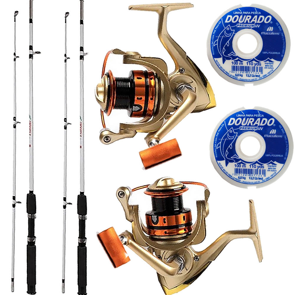 Kit Pesca Pesada 02 Molinete 5000 02 Vara 1,80 Linha 200mts