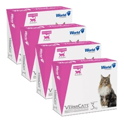 Kit 4 VermiCats Vermífugo World para Gatos de 3Kg - 4 Comprimidos