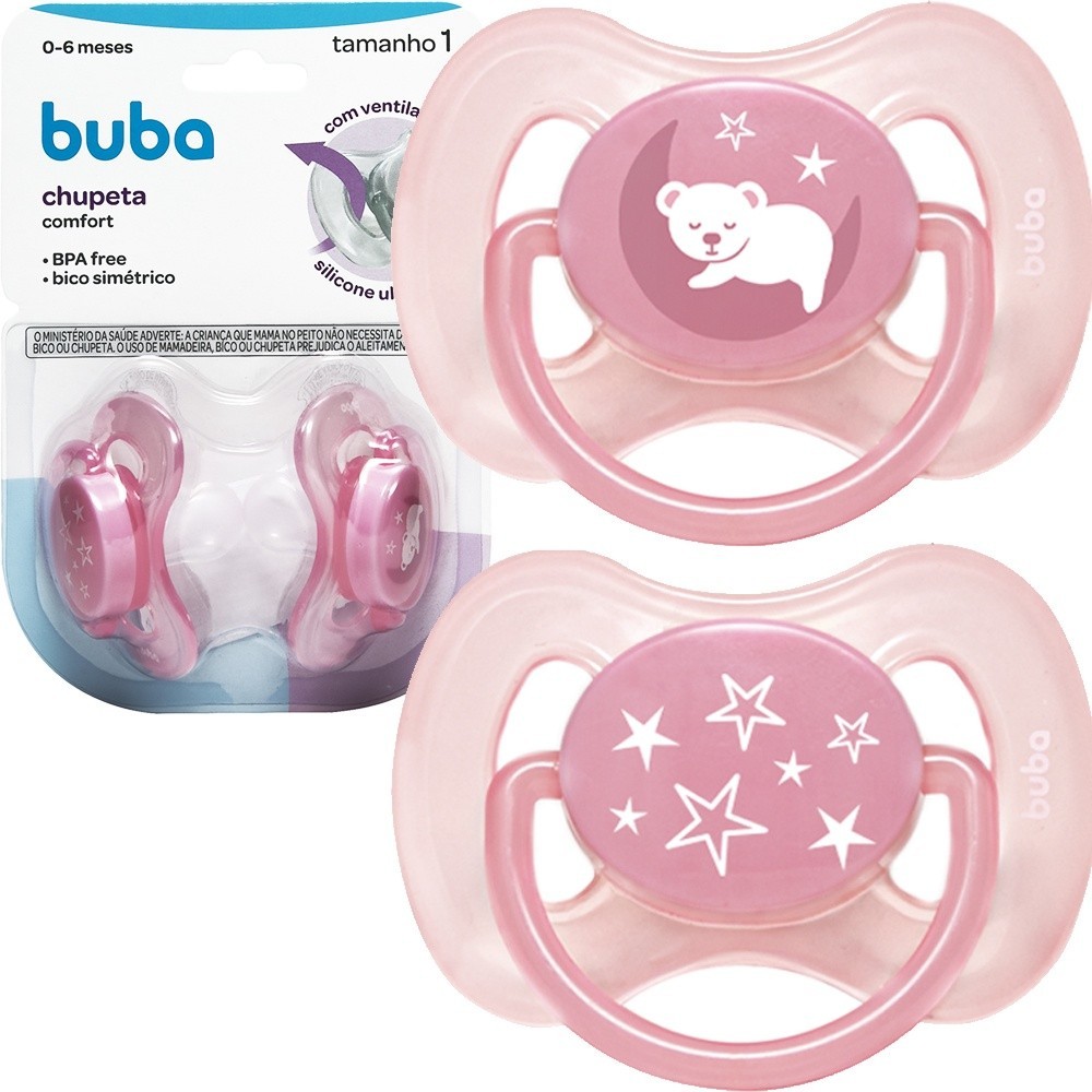 Kit 2 Chupetas Silicone Confort Ultra Soft 0-18 Meses Tamanho 1 e 2 Recém Nascido Bebe Rosa Buba em Oferta na Shopee