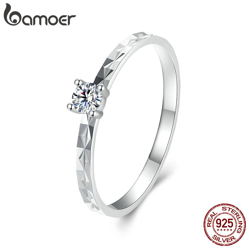 Bamoer 925 Sterling Sliver Ring Moissanita Espumante 0.1CT Jóias Presentes Para Mulheres - Fashion Accessories