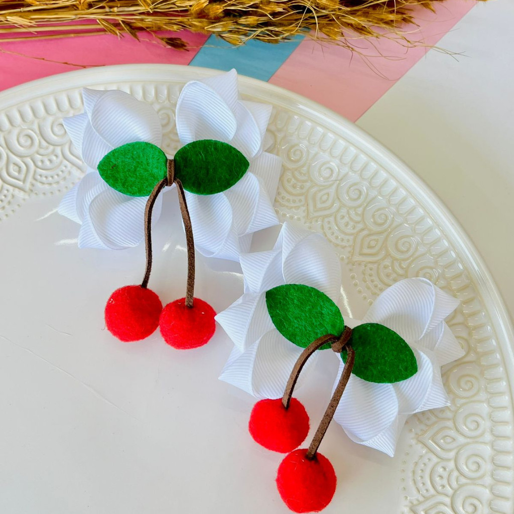 Dupla de Laço / Duplinha de Laço / Lacinho de Cereja / Laço Branco e Outras cores / Laço F Cereja em Oferta na Shopee