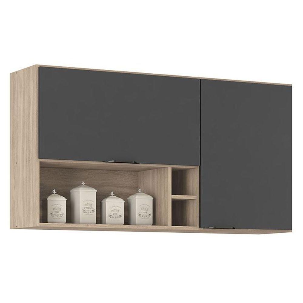 Armário Aéreo Para Cozinha Firenze Nicho 2 Portas Avena Grafito - Demóbile em Oferta na Shopee