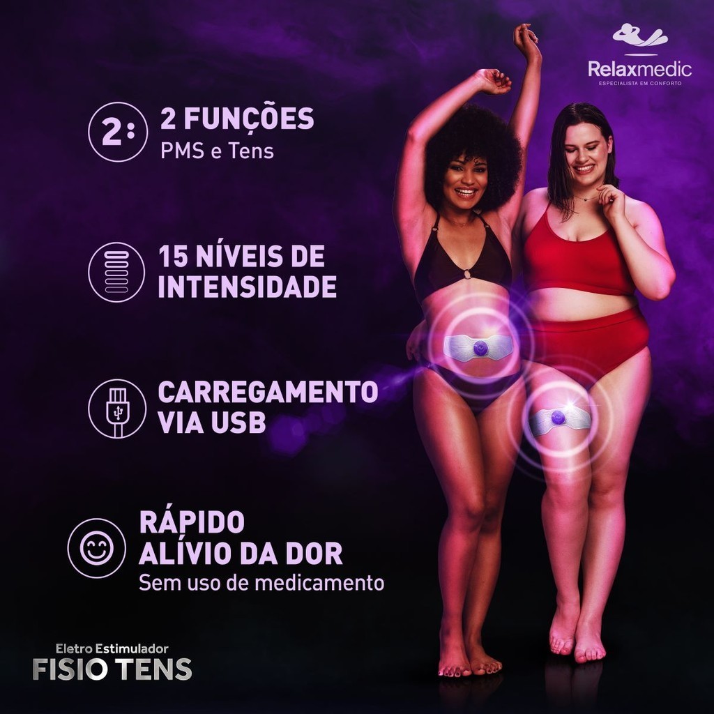 Detalhes do Kit Eletroestimulador Fisio Tens + Gel Reposição Relaxmedic