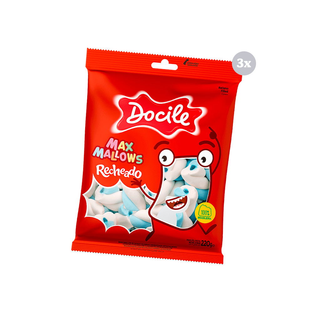 Kit 3 Pct Marshmallow Twist Azul/Branco 220G Bala Docile