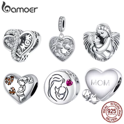 Bamoer 925 Sterling Sliver Charme De Fita Dia Das Mães Pingente De Amor Série De Acessórios Para Pulseira