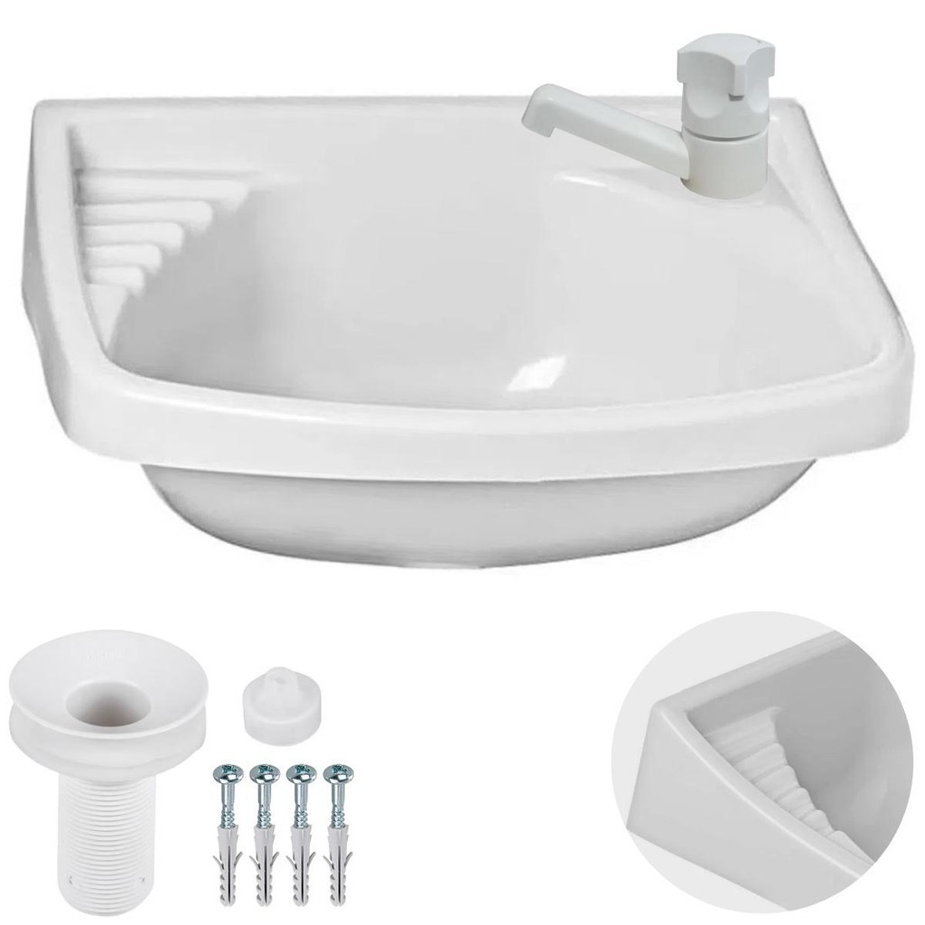 Kit Pia Lavatório Banheiro 4,8L com Torneira Branca Cuba de Sobrepor Lavatório Plástico Banheiro Compacto