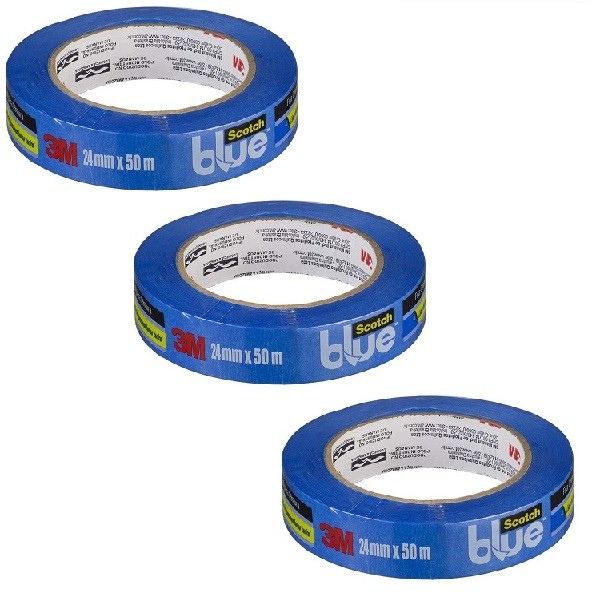 Kit com 3 Fita Crepe Blue Tape Profissional 3M 24MM X 50M