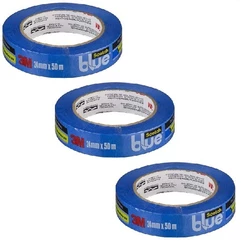 Kit com 3 Fita Crepe Blue Tape Profissional 3M 24MM X 50M