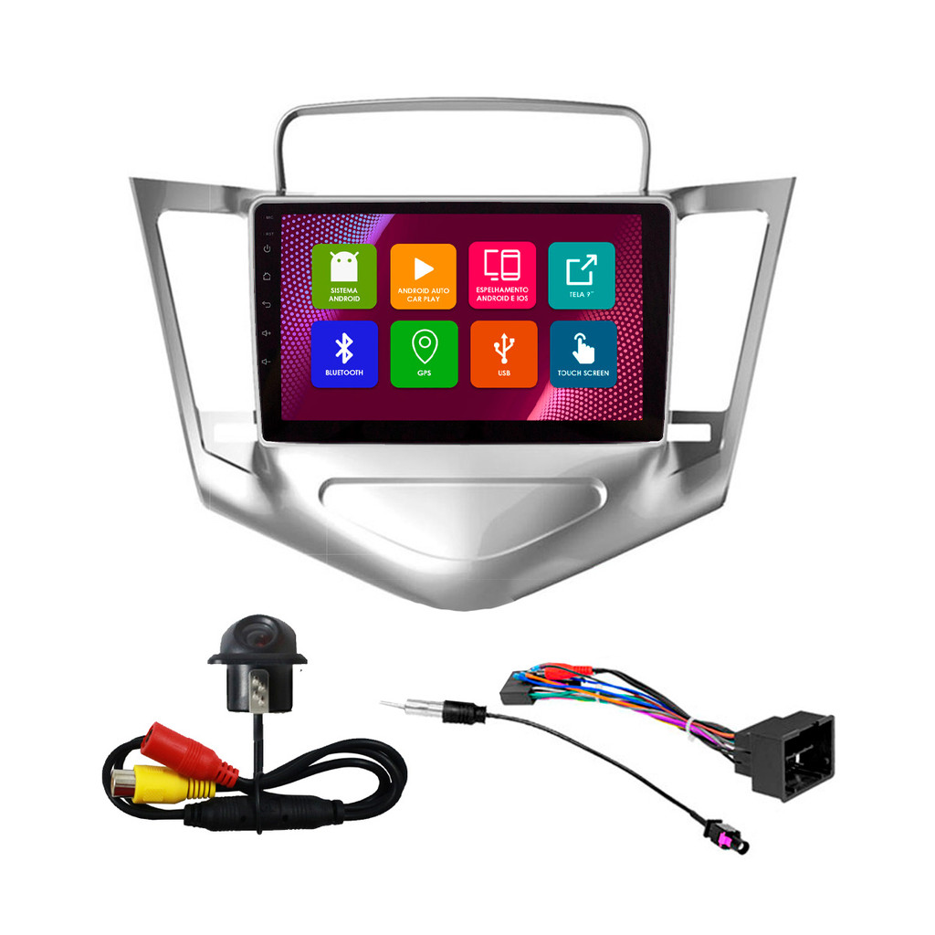 Kit Multimídia 9 Pol Cruze 2009 2010 2011 2012 2013 2014 Android 2Gb Ram 32Gb Flash Quad-Core 2 Din Prata Wifi Gps em Oferta na Shopee