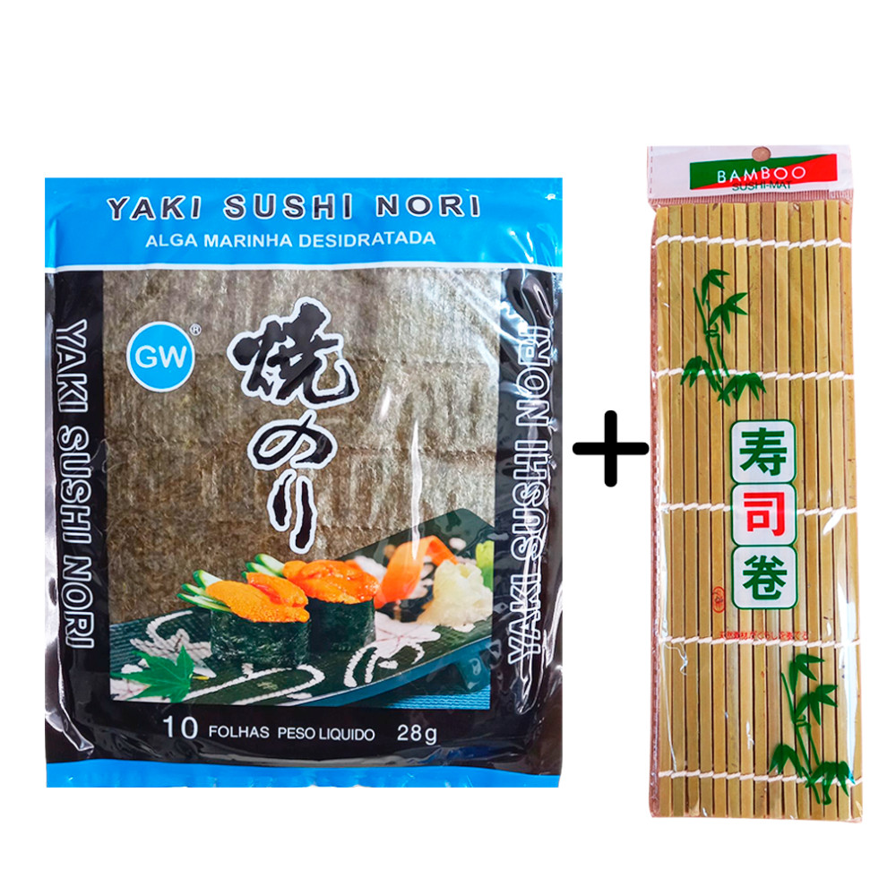 KIT Alga Marinha Nori GW 10 folhas 28g e 1 Esteira Bambu para Sushi Sudare em Oferta na Shopee